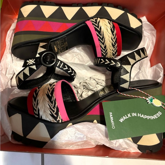 FARM Rio Brazil Shoes Platform Ankle Strap Wedge Sandals Aztec NWT BOX 37 - Picture 3 of 5